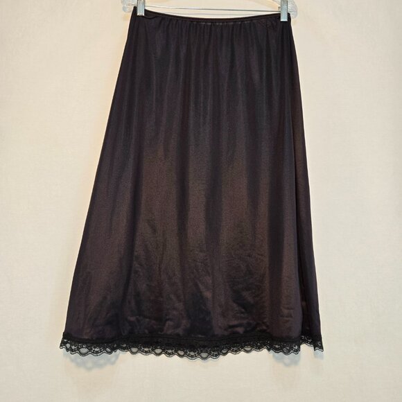 USA Vintage DEENA Fairy Girly BOHO Semi-Sheer Black Silky Half Slip Skirt Size L - Picture 2 of 16
